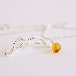 Sterling Silver Birdcage Pendant with Baltic Amber Fossil Insect